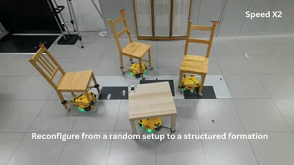 Velocity Potential Field Modulation for Dense Coordination of Polytopic Swarms and Its Application to Assistive Robotic Furniture